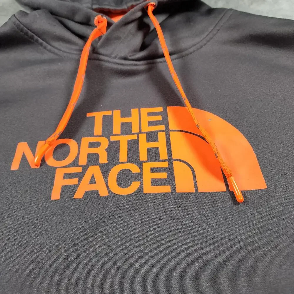 The North Face Hoodie Mens Medium Gray Orange Logo Pullover Fleece Sweatshirt